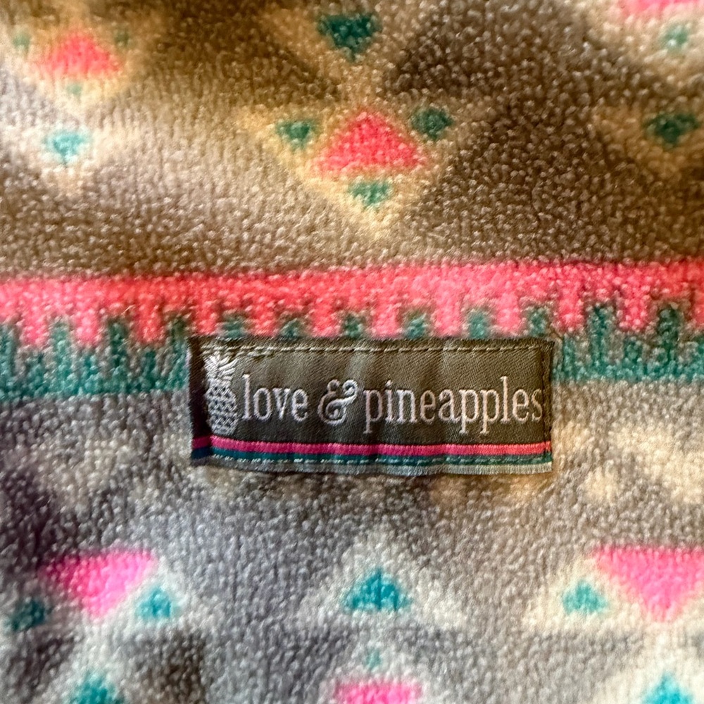 Half-Zip Fleece Pullover Sweatshirt - Gray & Pink Aztec - Picture 2 of 3
